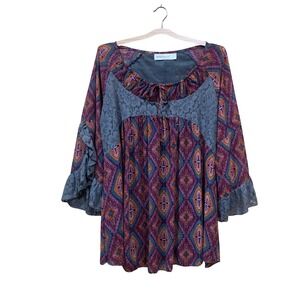 Women's Peasant Tunic Top Lace Bell Sleeve Bohemian Ruffle‎ Blouse L